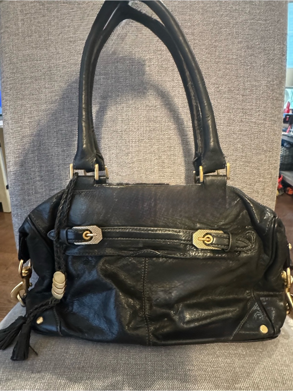 Rebecca Minkoff Black Leather Satchel Bag Gold Hardware Shoulder Bag